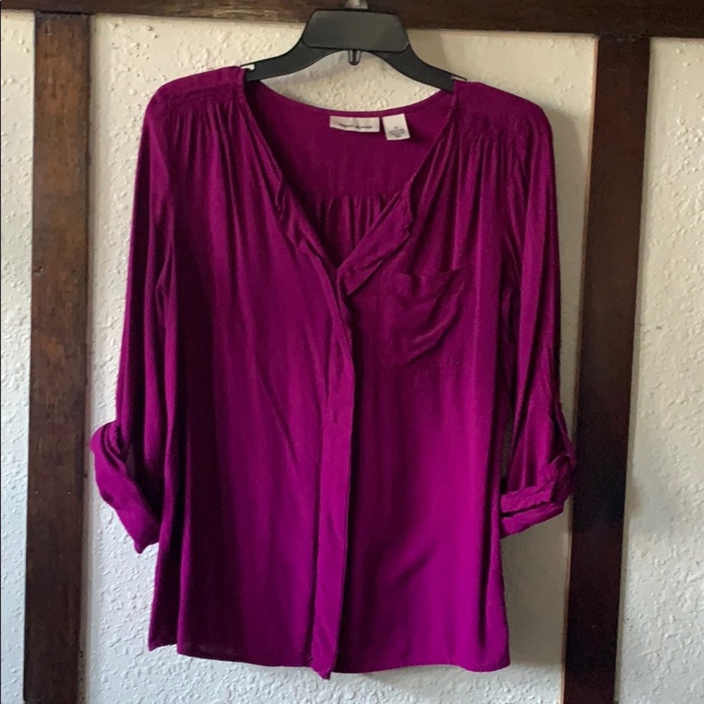 DKNY Jeans Purple Button-Up Sleeve Blouse